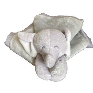 Carter's  Elephant Lovey Security Blanket Grey Gray Satin Edging Backside 14x14